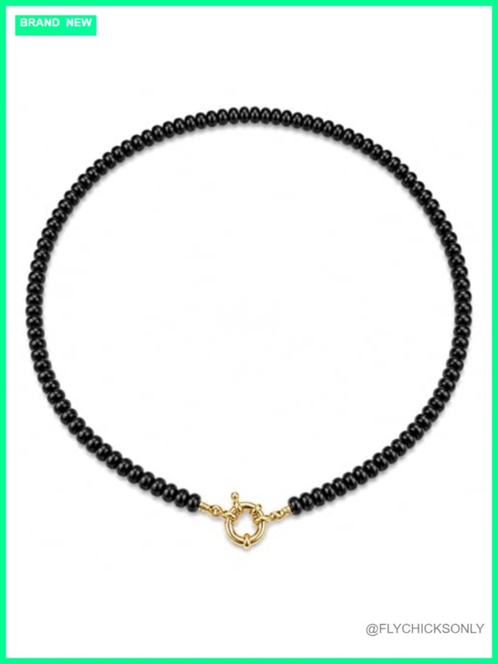Gold Plated Beaded Necklace, 4x6mm Natural Onyx Gemstone, Handmade Boho Jewelry